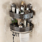 VOLPONE Corner Shower Caddy Suction Cup Shower Shelf Corner No Drilling Bathroom Shower Organizer Storage Rack Adhesive with Towel Bar Hooks(2-Pack, Gray)