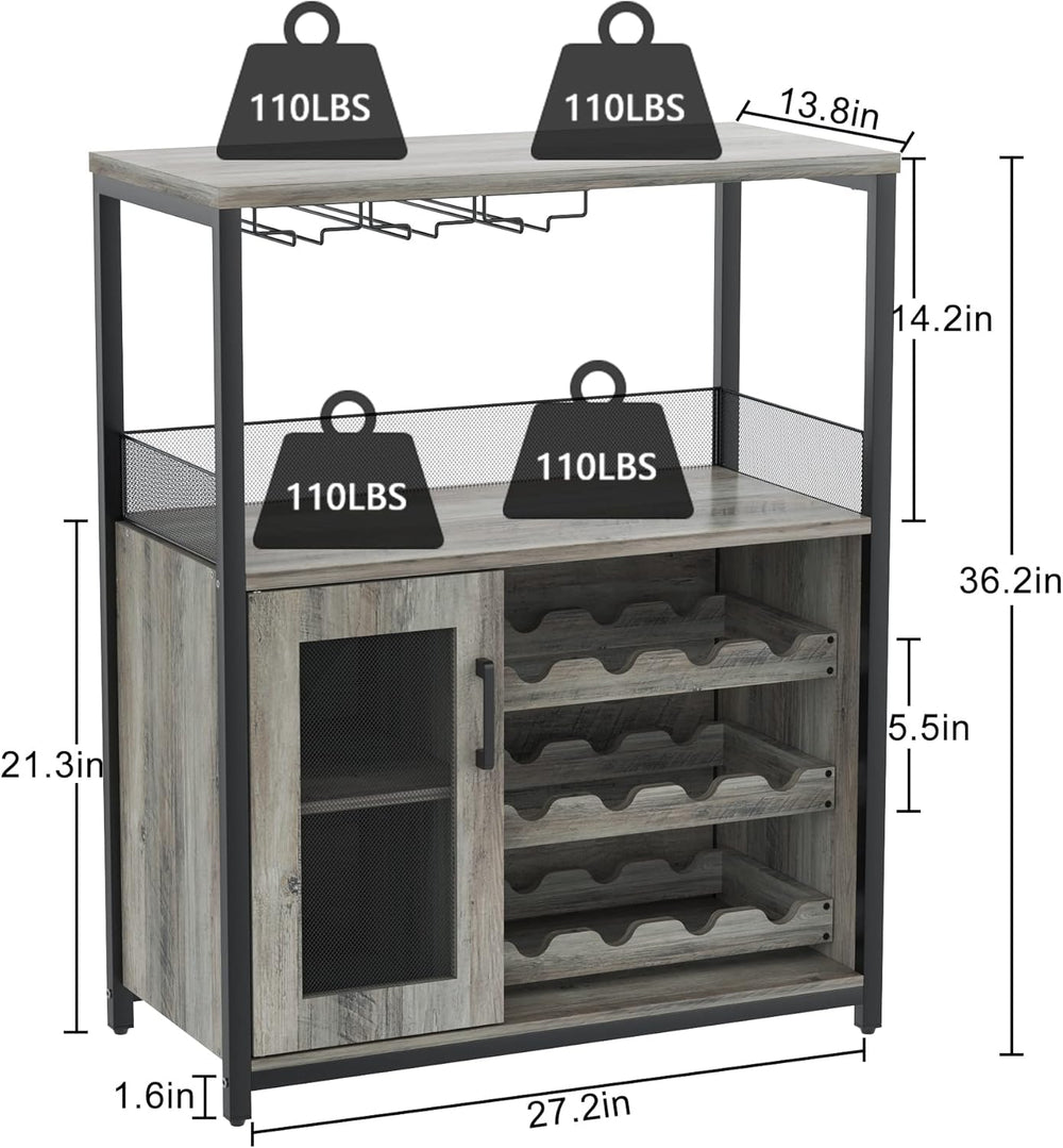 GAOMON Modern 36" Grey Wine Bar Cabinet with Mesh Door, Adjustable Glass...