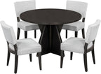 Ball & Cast Retro Dining Table Set for 4 with 4 Upholstered Chairs,5-Piece Wooden Living Room Furniture W/ 47" Round Dining Table and Designed Base,for Small Space,Apartment,Dining Room,Espresso