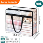 4 Pack Clear Storage Bags for Comforter, Clothes & Bedding, Plastic Blanket Storage with Zipper and Handle, Moving Bags, Closet Organizer and Under-Bed Storage (90L)