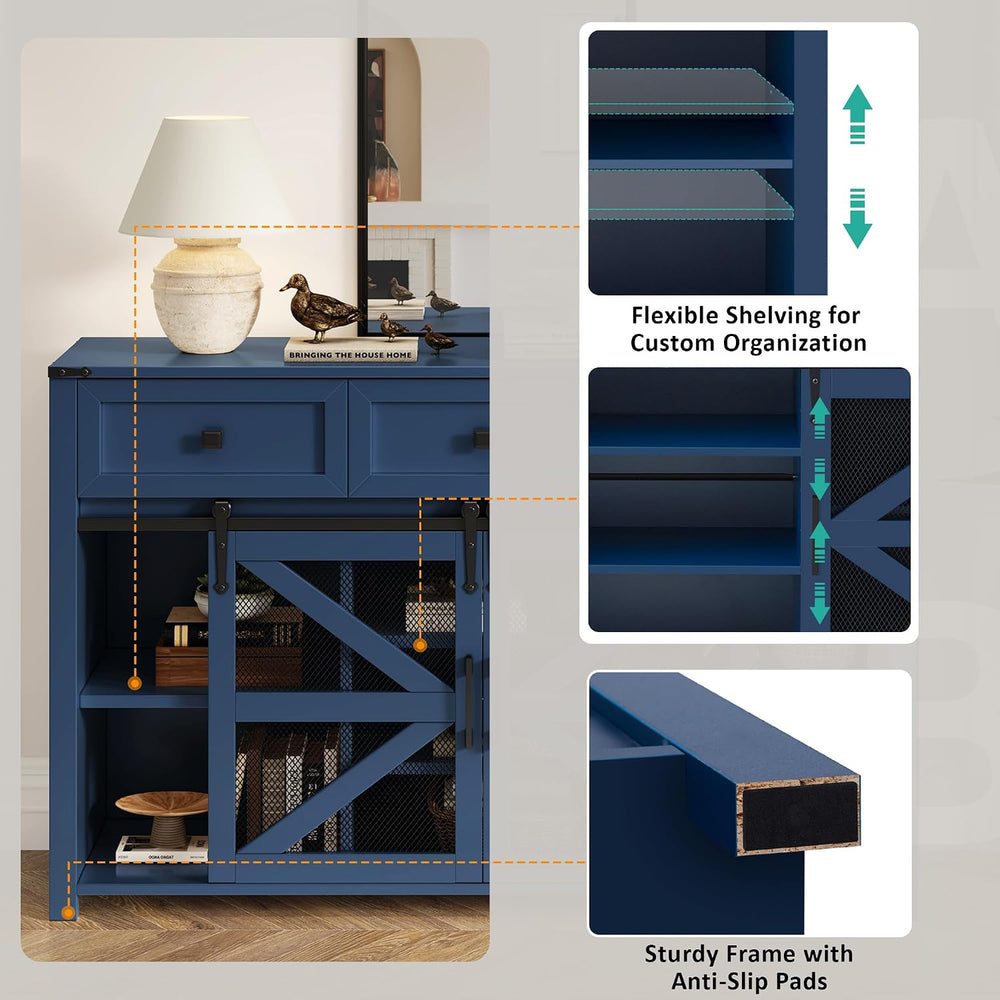 Virubi 55 in Sideboard Buffet Cabinet with Storage,Sliding Barn Doors,3 Drawe...