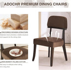 Modern Wood Dining Chairs Set of 4, Velvet Upholstered Kitchen Chairs with Open Curved Backrest & Black Hardwood Legs for Vanity, Living Room, 350 LBS Capacity, Brown