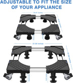 Mini Fridge Stand 4 Locking Swivel Wheels Double Fixed Rod Heavy-Duty Black | Washing Machine Stand Adjustable Appliance Dolly Mover Mobile Base Laundry Pedestal For Washer, Dryer 20.7"–27.2" Load 660LB