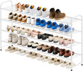 KEETDY 4-Tier Long Shoe Rack for Closet Floor, Wide Shoe Organizer Storage, Stackable Shoe Rack for Entryway Metal Shoe Shelf for 30 Pairs Men Sneakers with Wire Grid for Bedroom, White