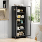 6 Tier 63" Kitchen Appliance Storage,Appliance Cabinet,Bakers Rack with Doors with Transparent Flap Door Design Kitchen Storage Shelves,Microwave Stand for Dining Room Black