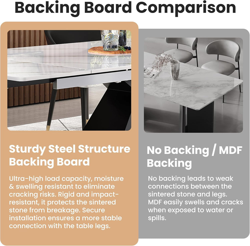 Marble Expandable Table for 8-12 People, 78.74-110.24 Inch Adjustable Length,...