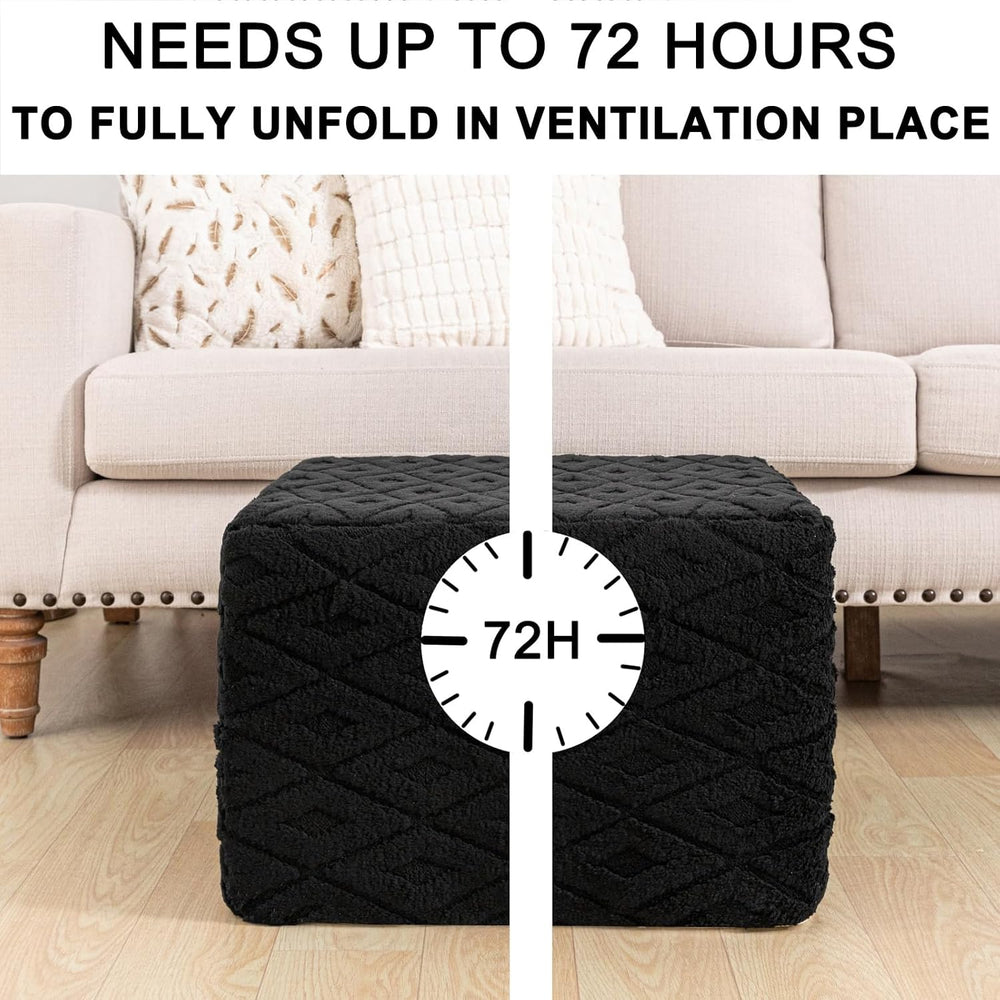 Fluffy Square Ottoman Pouf with All-in-One Foam Filling 20 x 14 Inches Furry ...