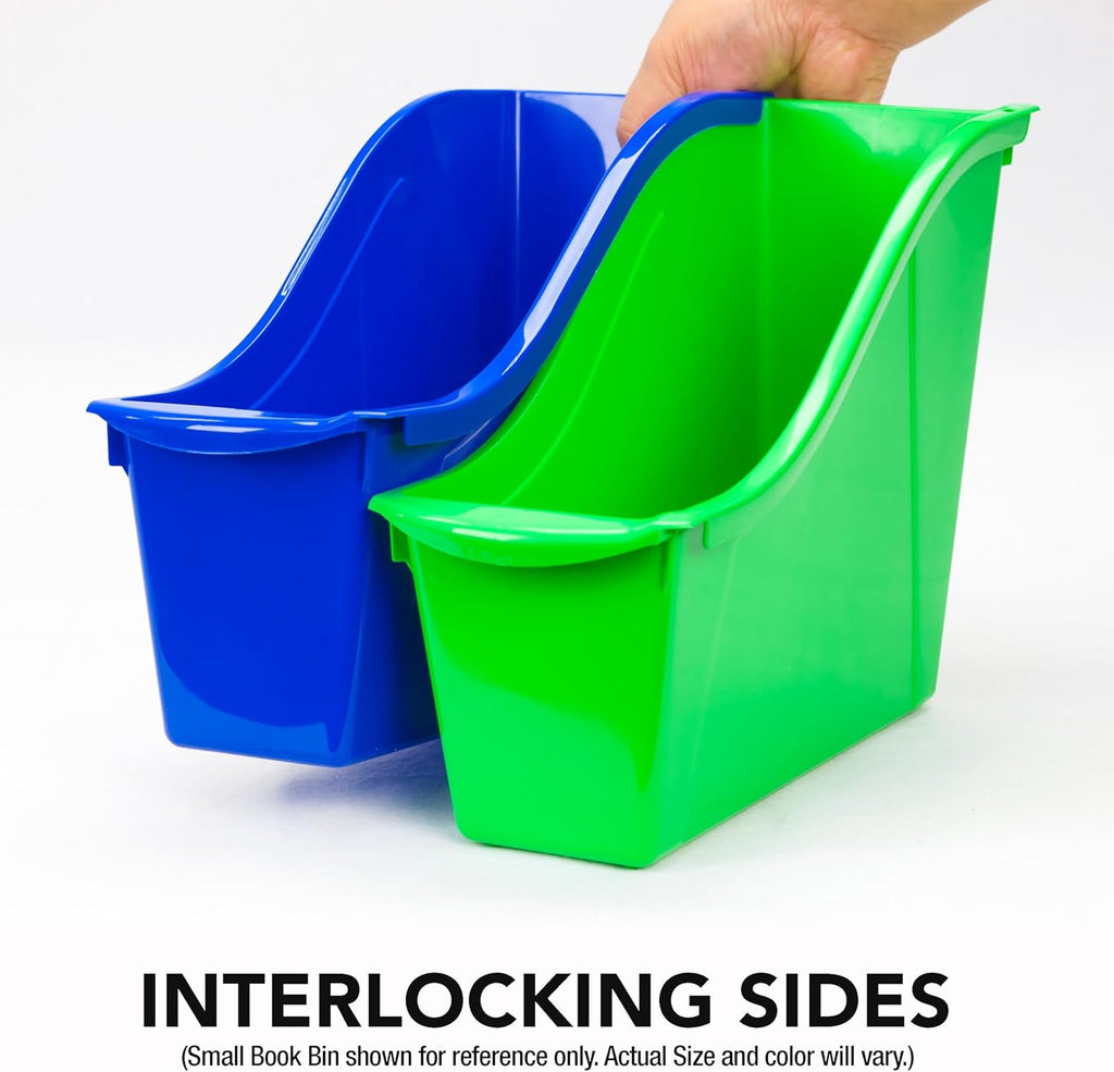 Storex Large Book Bin, Interlocking Plastic Organizer for Home, Office and Classroom, STEM Assortment, 6-Pack