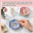 4 Pack Small Jewelry Dish Ceramic Trinket Holder Tray for Rings Earrings Key Bowl Women Mother's Day Wedding Gift (Pink,Blue,Cyan,Green)
