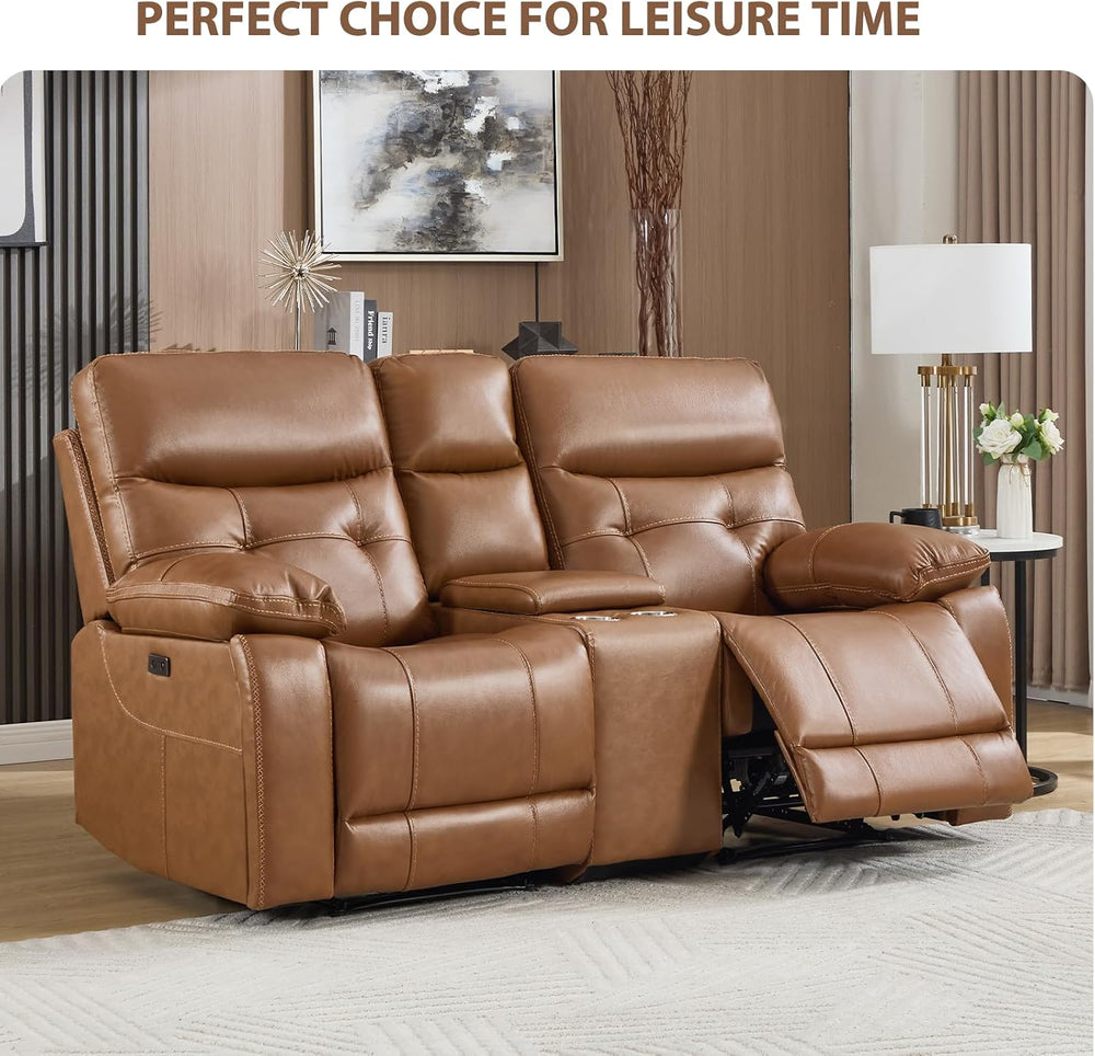 CANMOV Genuine Leather Power Recliner Loveseat, 2 Seat Loveseat Reclining Sof...