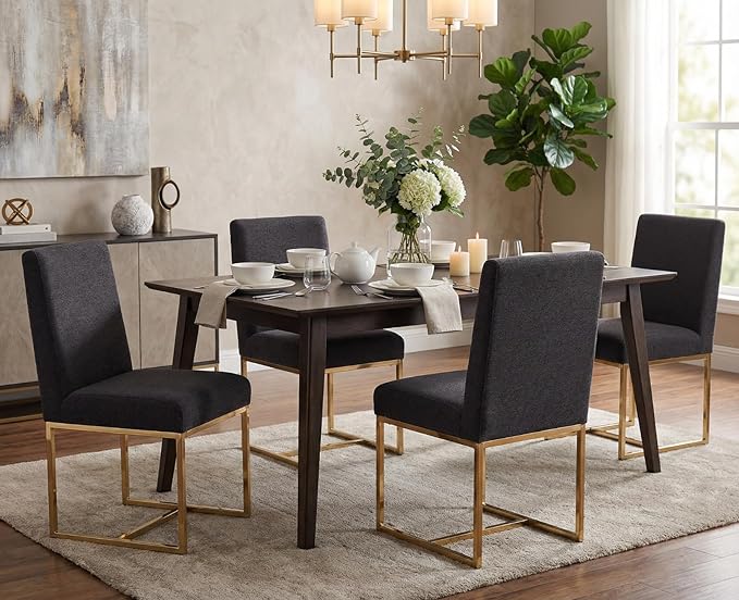 CIMOTA Black Modern Dining Chairs Set of 2, Upholstered Dining Room Chairs Ar...