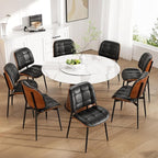 Dining Chairs Set of 8, Black Mid Century Modern Dining Room Chair, Upholstered Faux Leather Kitchen Chairs with Thick Cushion and Walnut Bentwood Back for Kitchen Dining Room, Black
