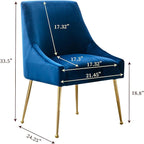 Modern Velvet Dining Chairs Set of 4, Contemporary Upholstered Furniture Collection with Polished Gold Metal Legs, Elegant Accent Chairs for Kitchen Living Room(Blue)