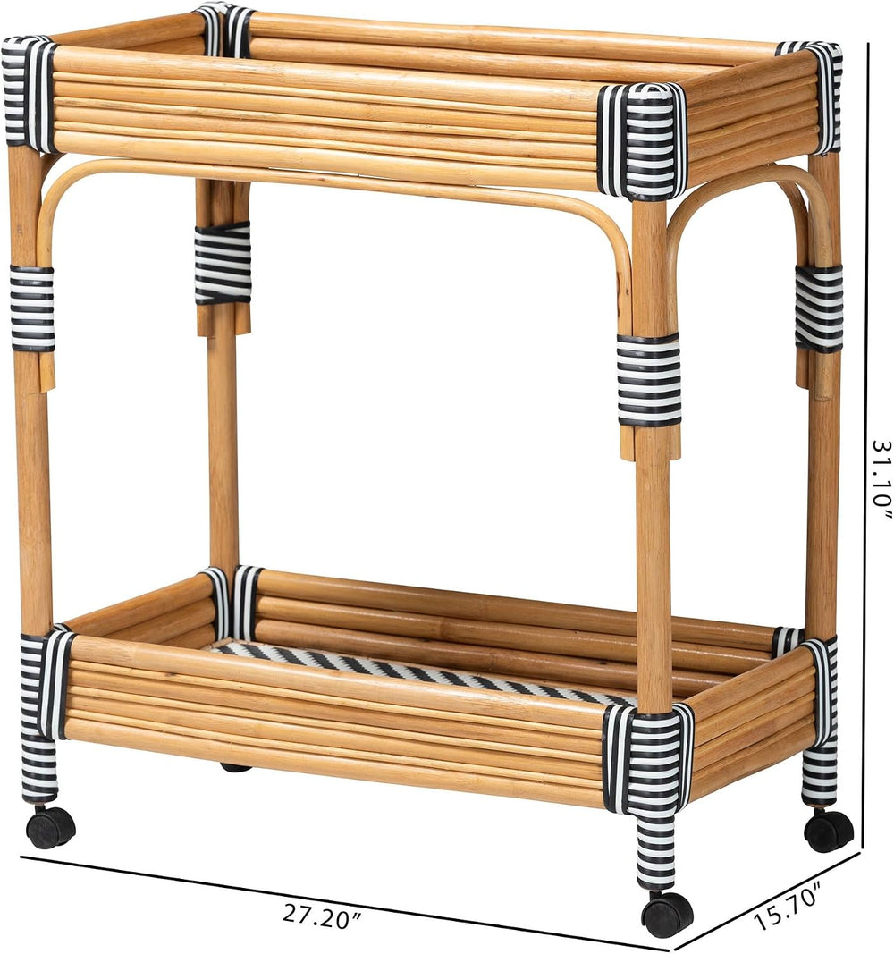 Bali & pari Carmine Natural Rattan Kitchen Cart - 2-Tier Handwoven Wicker...