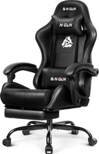 NEO CHAIR Video Gaming Chair with Footrest High Back Ergonomic Comfortable Office Computer Desk with Lumbar Support Height Adjustable with PU Leather Recliner for Adults Women Men (Black)