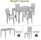 KEIKI 5-Piece Standard Height Dining Table Set with Rectangular Table and 4 Upholstered Chair, for 4 Person, Crystal Decoration Wooden Table Set, Easy Assembly, for Kitchen, Dining Room, Silver Grey