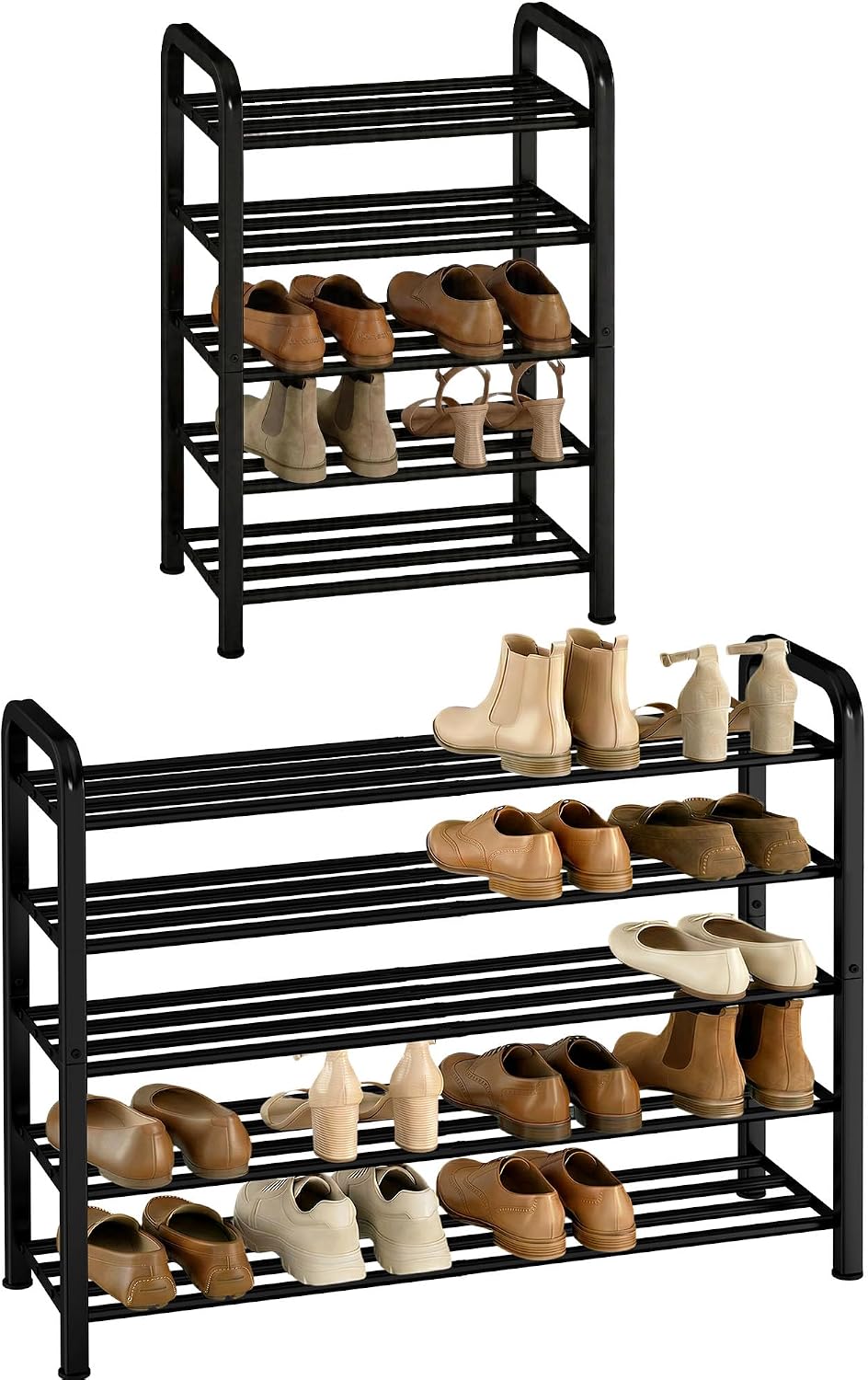 STORAGE MANIAC 5-Tier Expandable Shoe Rack, 20 Pairs Adjustable Shoe Shelf for Closet, Entryway, Hallway, Garage, Dorm, Heavy-Duty Metal Shoe Organizer for Small Space, Black