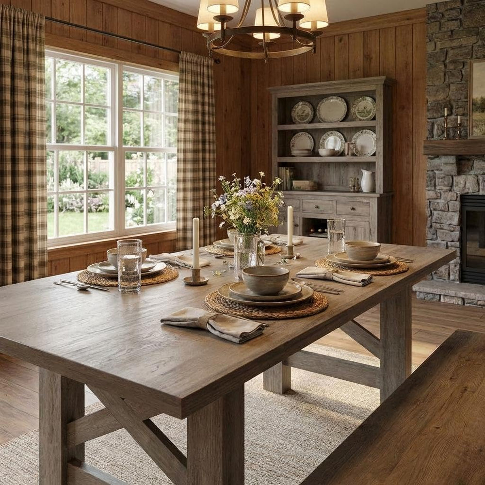 Takywep 71" Large Dining Table for 6-8, Farmhouse Wooden Kitchen Table w...