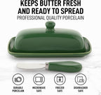 Zulay Butter Dish With Lid For Countertop - Porcelain White, Ceramic Butter Dish with Knob Handle Great for Cooking - Elegant Design Butter Holder - Durable & Sturdy Butter Keeper - Jade