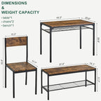VECELO Kitchen Dining Room Table with 2 Chairs & Bench, Compact Space-Saving Design, Easy Assembly Steel Frame, Perfect for Small Apartments & Breakfast Nooks，Dark Brown