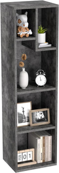 VECELO 4-Tier Bookcase, Modern Storage Cabinet with Height Difference Shelves for Standard Textbooks, 5 Cubes, Vertical or Horizontal, Easy Assembly, Grey