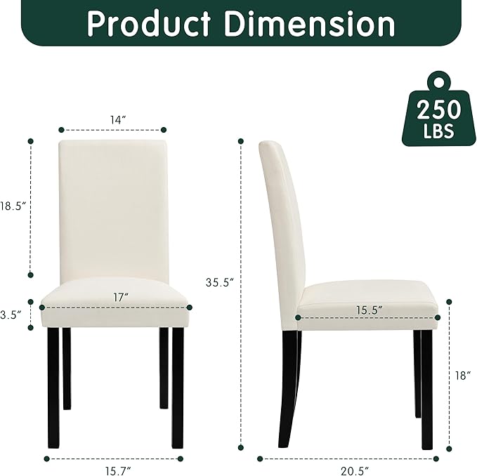 CHUN YI Upholstered Dining Chairs Set of 2, Fabric Dining Room Chairs with Solid Wood Legs, Modern Parson Chairs for Kitchen, Restaurant, Hotel, Ivory White