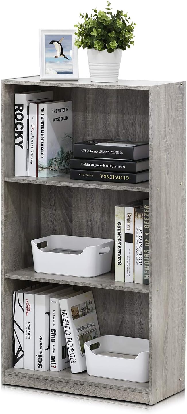 Furinno Basic 3-Tier Book Shelf with Open Shelves, French Oak