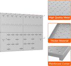 TORACK 4Pcs 12"x16" Metal Pegboard Panels for Garage, Workbench, Shop, Shed Tool Organizer Peg Board with 1/8" & 1/4" Holes, Modular Wall-Mounted Pegboard for Pegboard Hooks (Grey)