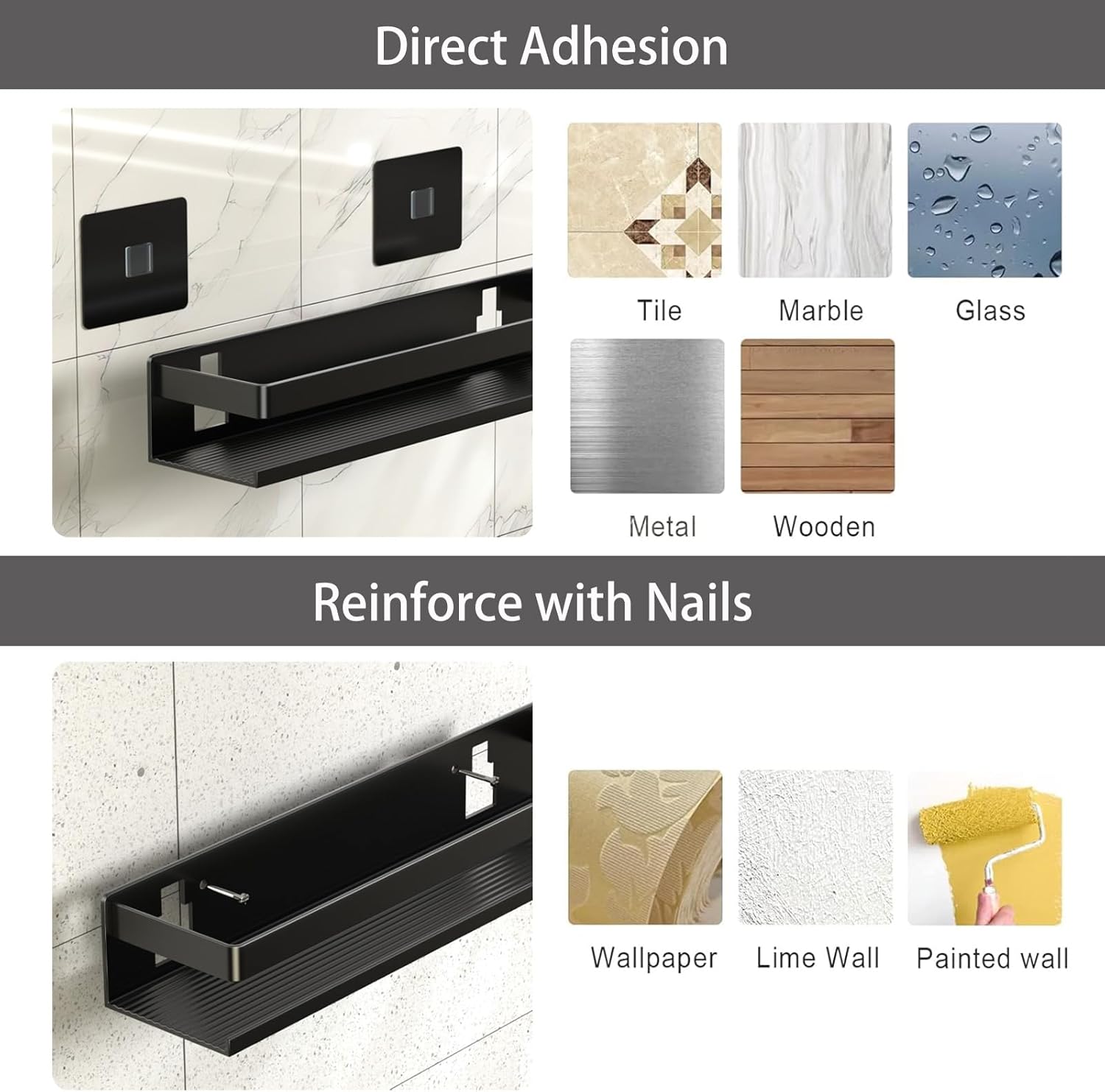 Shower Shelf 3 Pack - Bathroom Shower Shelf Rust-Proof Aluminum Adhesive Installation No Drilling Required, Suitable for Bathroom Storage and Home Decoration