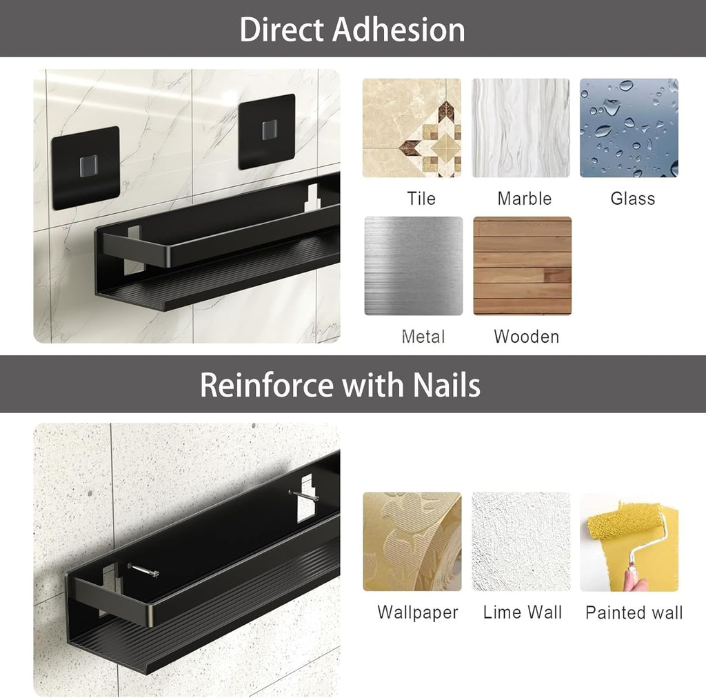 Shower Shelf 2 Pack - Bathroom Shower Shelf Rust-Proof Aluminum Adhesive Installation No Drilling Required, Suitable for Bathroom Storage and Home Decoration