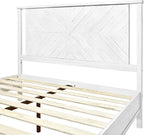 Bme Vivian 14 Inch Deluxe Bed Frame with Headboard, Rustic & Scandinavian Style with Solid Acacia Wood, No Box Spring Needed, 12 Strong Wood Slat Support, Easy Assembly, King, Rustic White