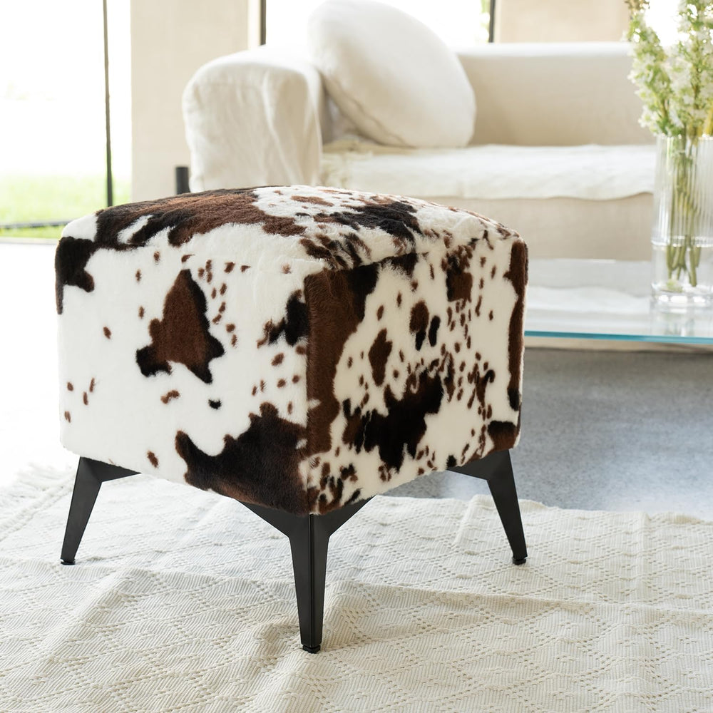 Faux Cowhide Ottoman, Upholstered Foot Stool,Animal Print Ottoman - 16 x 16 x...
