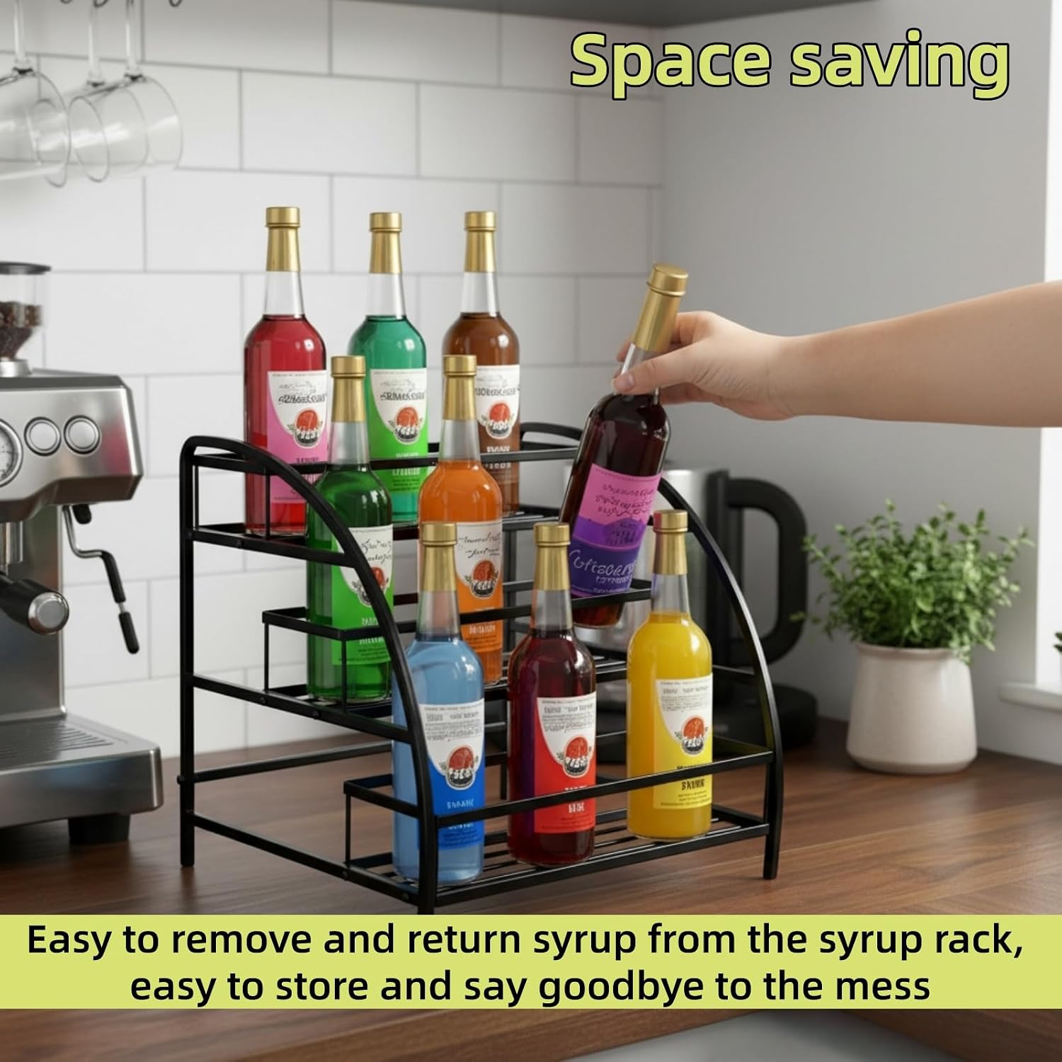 Cididu Coffee Syrup Organizer Rack, 9-12 Bottles Syrup Stand Holder for Countertop, 3 Tier Metal Small Wine Rack, Bottle Storage Shelves for Coffee Bar Station, Kitchen, Spice, Soda, Dressing