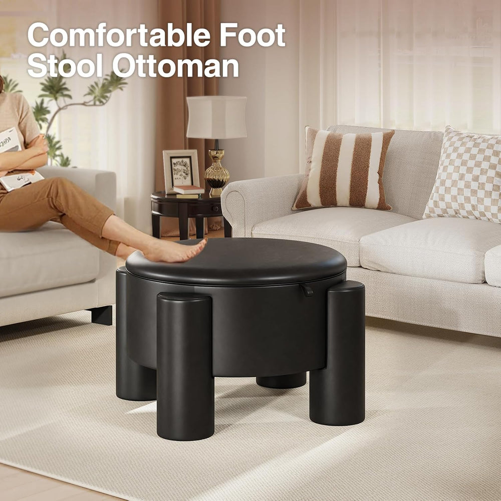 FiveWillowise Round Ottoman Coffee Table with Storage,24" Faux Leather S...