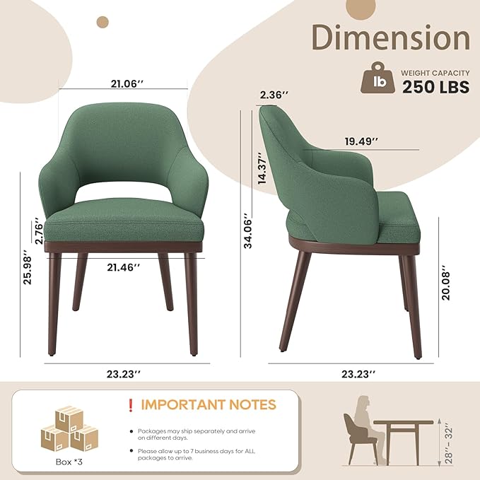 Wooden Dining Chairs Set of 6, Modern Fabric Upholstered Dining Room Chair, Kitchen Side Chairs, Farmhouse Dinner Chair with Open Back for Kitchen, Green