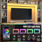 94.5" Wall Unit Entertainment Center with Doors, Farmhouse TV Stand with Bookshelves, Storage Cabinet, Fits TVs up to 78", Large Media Console with LED Light and Power Outlet, for Living Room