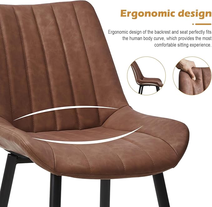 CLIPOP Brown Faux Leather Dining Chair Set of 4, Mid Century Modern, High Back, Armless Upholstered Leisure Side Chair for Dining Room Lounge