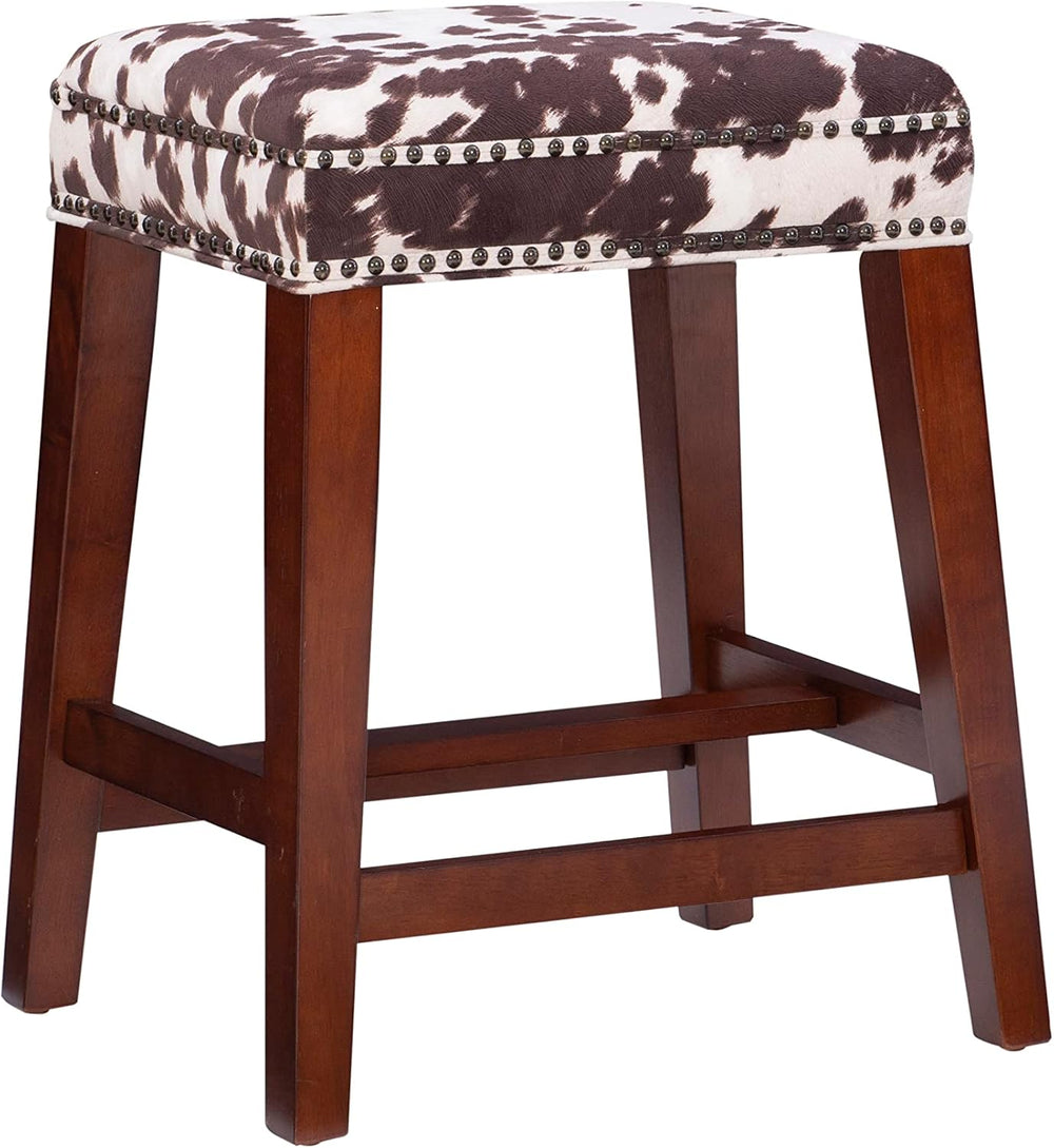 Linon Harlow Brown Cow Print Backless 24 Inch Seat Height Counter Stool