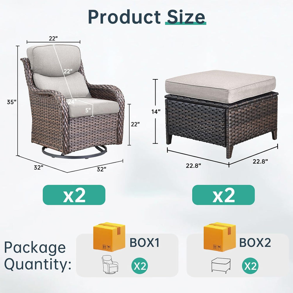 Outdoor Swivel Rocker Patio Chairs with 2 Ottomans - 5" Thick Cushion 4 ...
