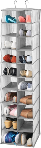 mDesign Soft Fabric Closet Organizer - Holds Shoes, Handbags, Clutches, Accessories - Large, 20 Shelf Over Rod Hanging Storage Unit - Gray