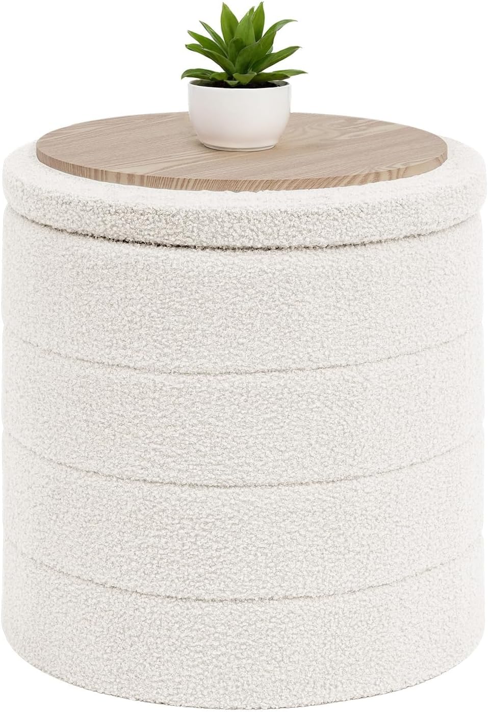 B FSOBEIIALEO Folding Storage Ottoman, Round Sherpa Ottomans, Cream White | 1...