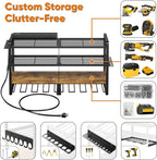 Large Power Tool Organizer with 8 Outlet Charging Station, Loads 600lbs, 4 Layer Heavy Duty Utility Rack Holds 8 Cordless Drills, Wall Mount Tool Battery Garage Storage Shelf, Gift for Men