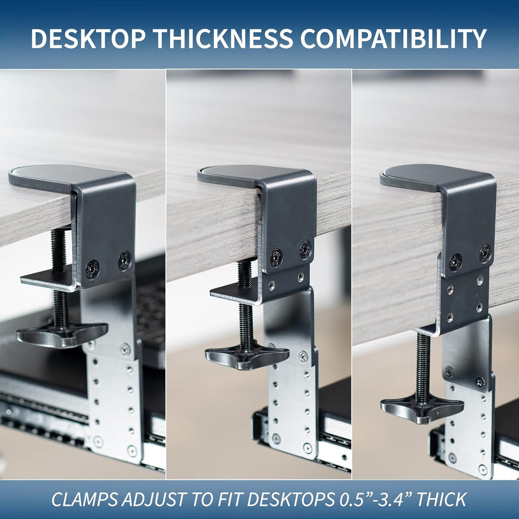 VIVO Large Height Adjustable Clamp-on Keyboard Tray, Extra Sturdy Pull Out Platform with Storage Drawer, 27 (33 Including Clamps) x 11 inch Slide-Out Tray with Organizer, Black, MOUNT-KB05HB-DR