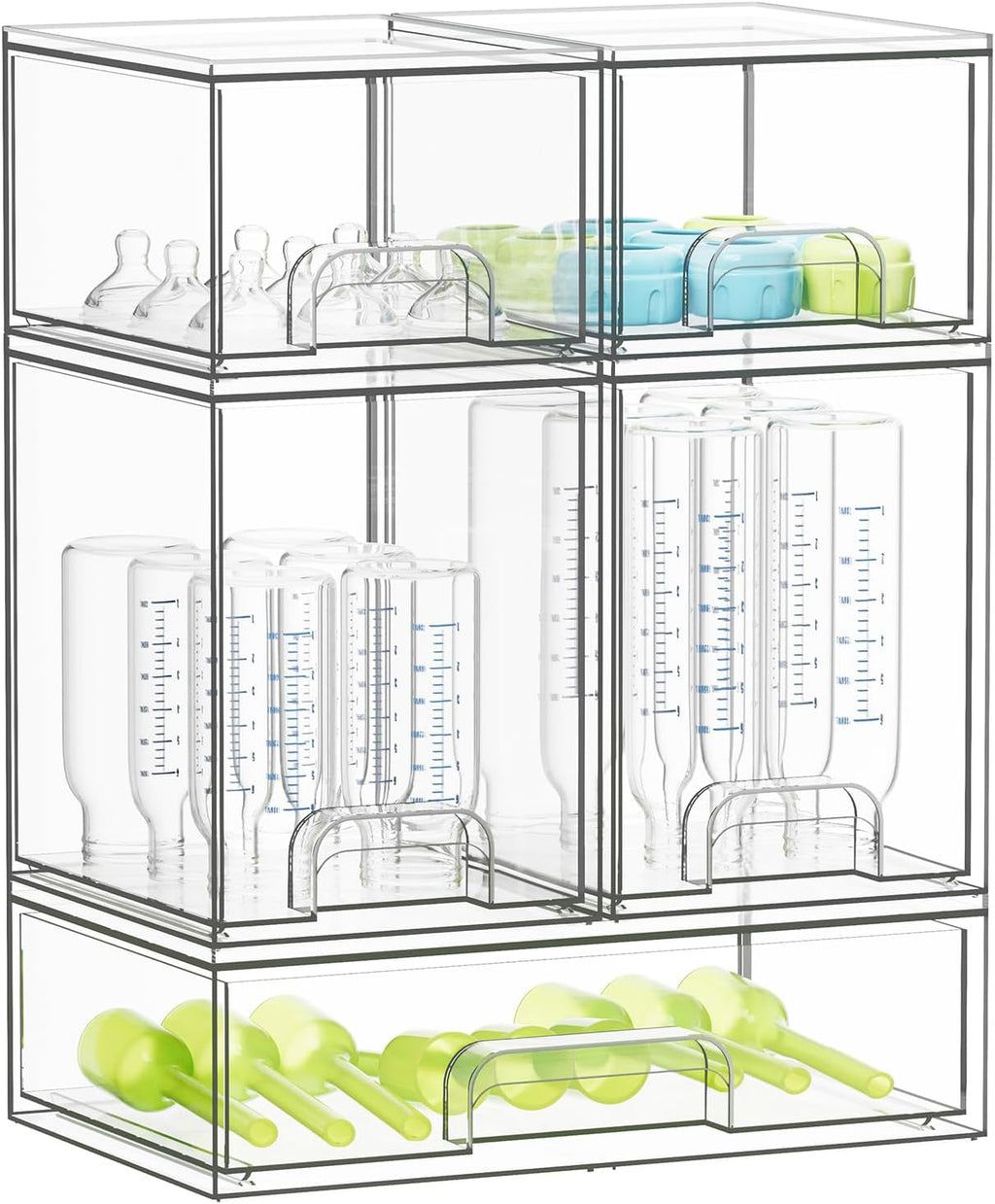 SpaceAid Bottle Storage Organizer Baby - Acrylic Bottles Station Organizer Container, Stackable Clear Drawers for Countertop, Vanity, Bathroom, Cabinet, Pantry Organization, 5 Pack, 2S2M1L, 15.4" H