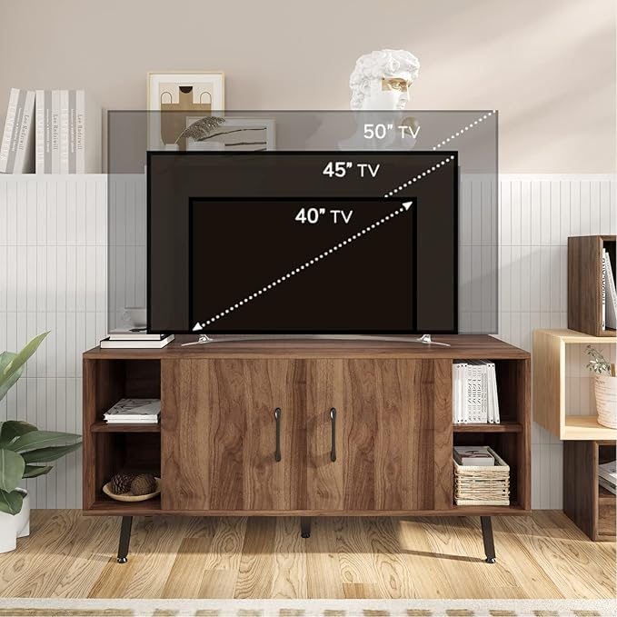 Novilla Modern Industrial TV Stand for 50 Inches TV, Classic Entertainment Center with Two Adjustable Shelves, Home Farmhouse TV Media Console Table for Living Room Bedroom, Walnut