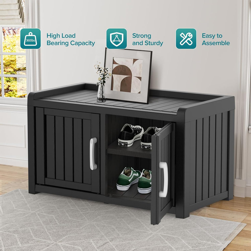 Waterproof UV-Resistant Outdoor Shoe Rack, 2-Tier Storage Cabinet Bench with ...