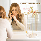 Necklace Holder Jewelry Stand, Rotating Necklace Holder Organizer with 48 Hooks for Necklace Earring Keychains Bracelet Display Stand, Metal Necklace Tree Stand -Women Gifts (Gold)