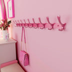SKOLOO Coat Rack Wall Mounted - 10 Hooks, Heavy Duty, Stainless Steel, Metal Wall Hanger, Sturdy Coat Hooks for Hanging Coats, Jackets, Clothes, Hats - Pink