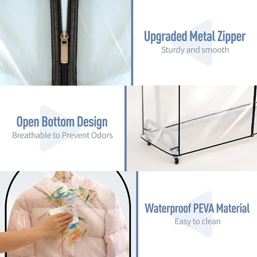 Clear Garment Rack Cover 43" L x 20" W x 60" H, Clothes Rack Cover with Reinforced Zipper, Waterproof PEVA Dustproof Protection – Cover Only, Rack Not Included