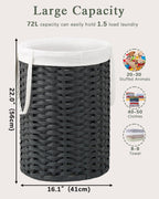 Laundry Hamper Laundry Basket Round 19.0 Gal (72 L) Handwoven Rattan Laundry Basket, Large Wicker Laundry Hamper with Removable Laundry Bag Handles 2 Mesh Bags for Bathroom Living Room Black